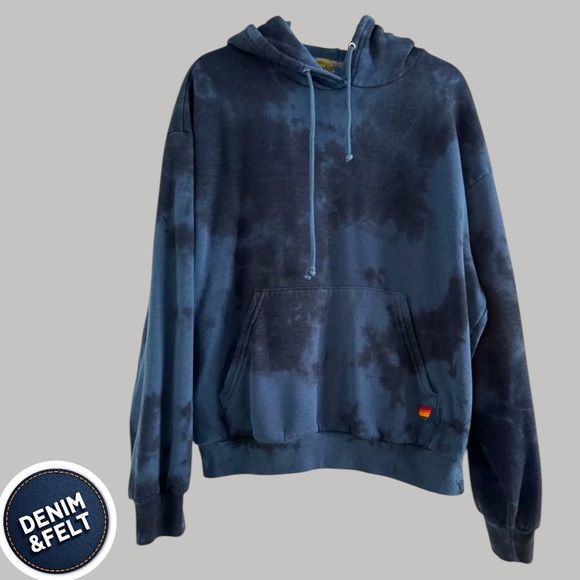 AVIATOR NATION UNISEX HAND DYED PULLOVER HOODIE RELAXED - TIE DYE BLUE BLACK - Picture 6 of 12